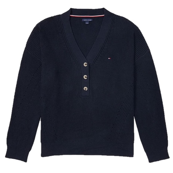 Tommy Hilfiger Adaptive Pointelle Henley Sweater with Wide Neck Opening, XL NWOT - Picture 1 of 3